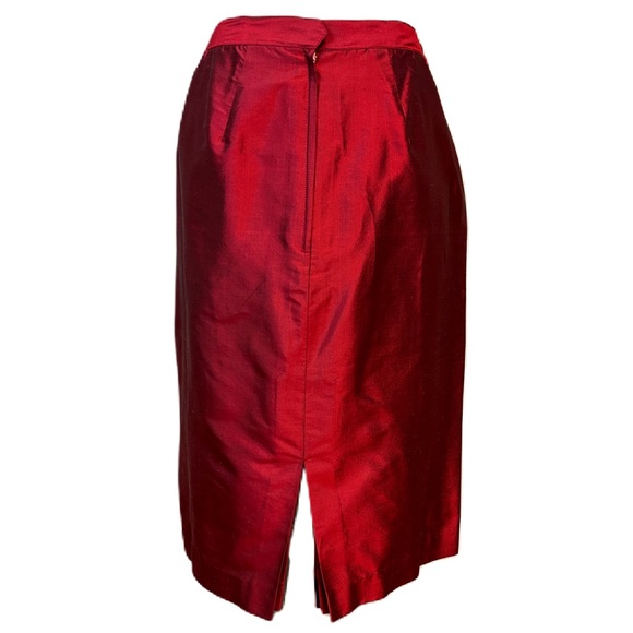 Vintage Womens 100% Silk Midi Skirt Size 12 M Straight Metallic Red Holiday Luxe - Picture 2 of 9